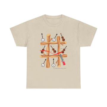 Fiddle and Banjo Tic-Tac-Toe Unisex Short Sleeve Cotton Tee Shirt Whitetop Arts