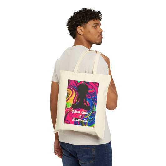 Keep Calm and Groove On Psychedelic Design Reusable Canvas Tote Bag Whitetop Arts