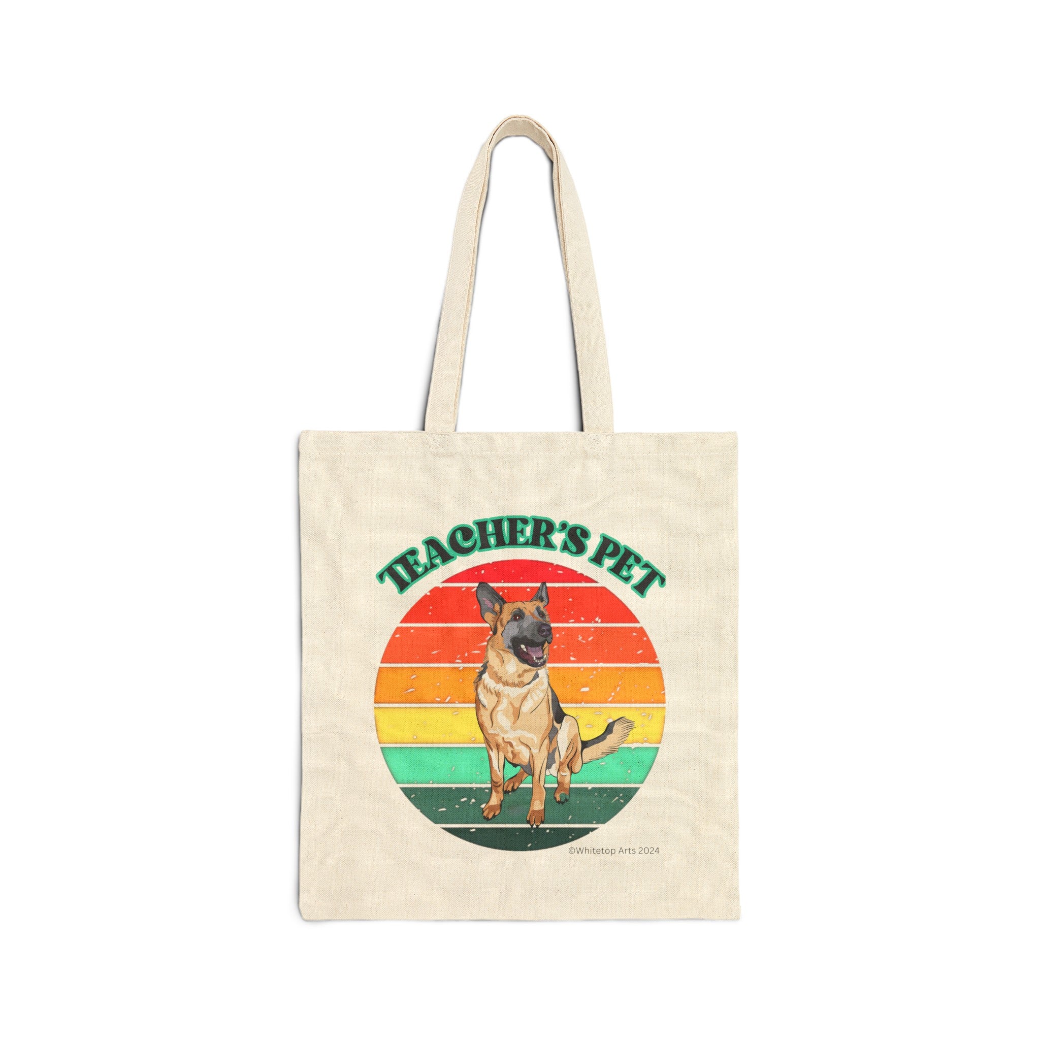 Teacher's Pet German Shepherd Cotton Canvas Tote Bag 15" x 16" Reusable Original Design by Whitetop Arts