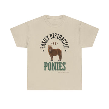 Easily Distracted By Ponies Comfy Short Sleeve Cotton Tee Whitetop Arts