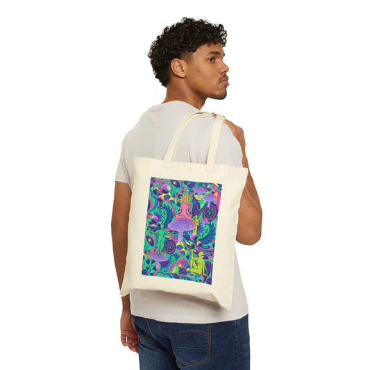 Psychedelic Sanctuary Cotton Canvas Tote Bag Grocery Bag Whitetop Arts