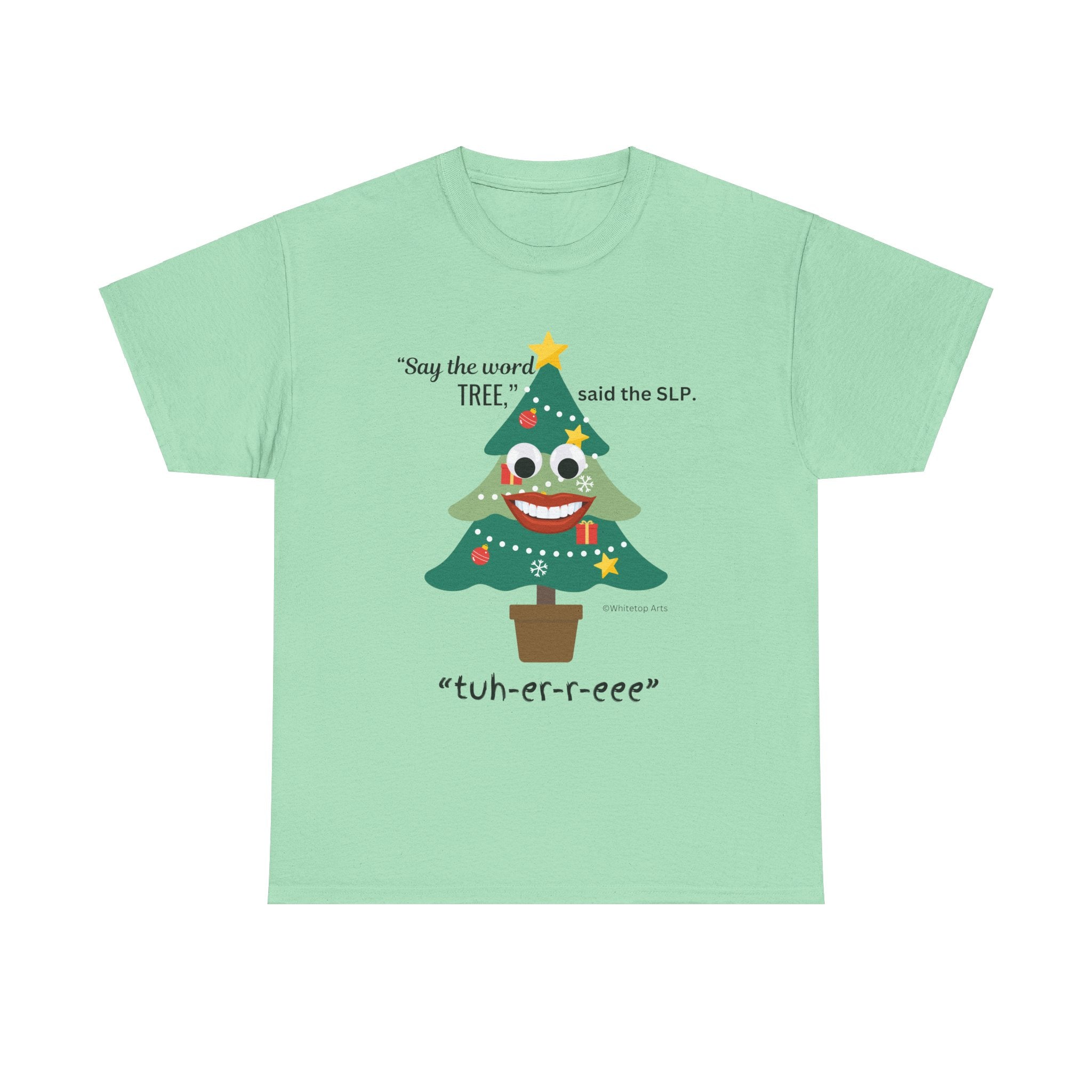 Speech Pathologist Christmas Tree Unisex Tee, Funny Therapy Shirt, Speech Therapy, Holiday Apparel, Christmas Tree with Face