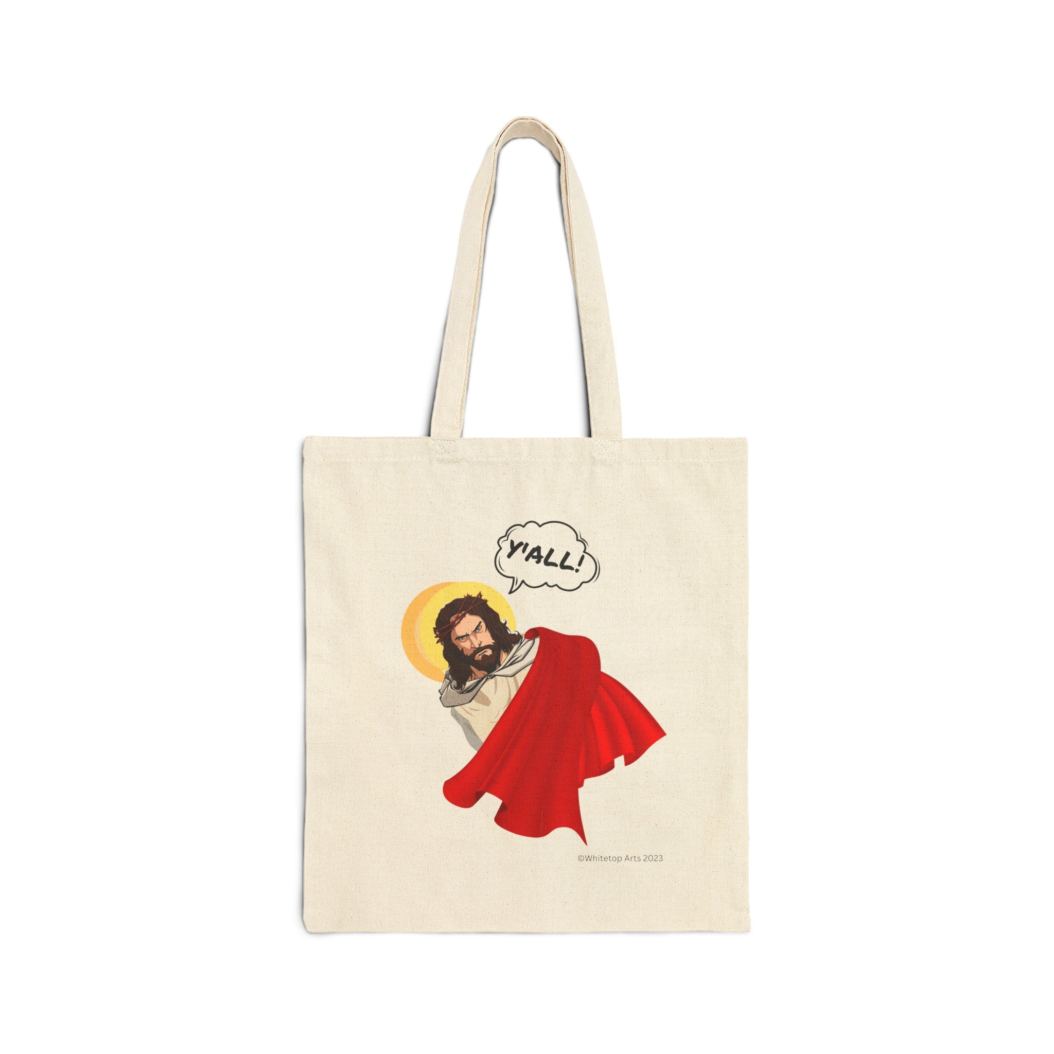 Angry Jesus Cotton Canvas Tote Bag 15" x 16" Whitetop Arts