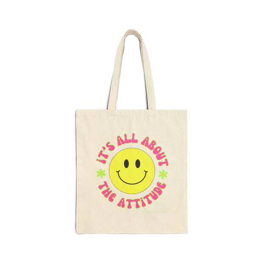 It's All About The Attitude Cotton Canvas Tote Bag in Black or Natural Original Design Whitetop Arts