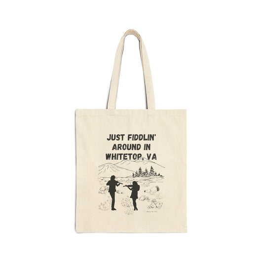 Just Fiddlin' Around in Whitetop, VA Cotton Canvas Tote Bag Fiddle Mountains