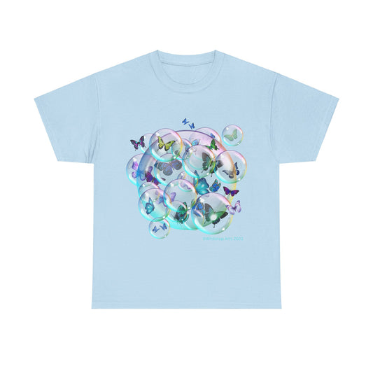 Butterflies in Bubbles Unisex Short Sleeve  Cotton Tee Shirt Whitetop Arts