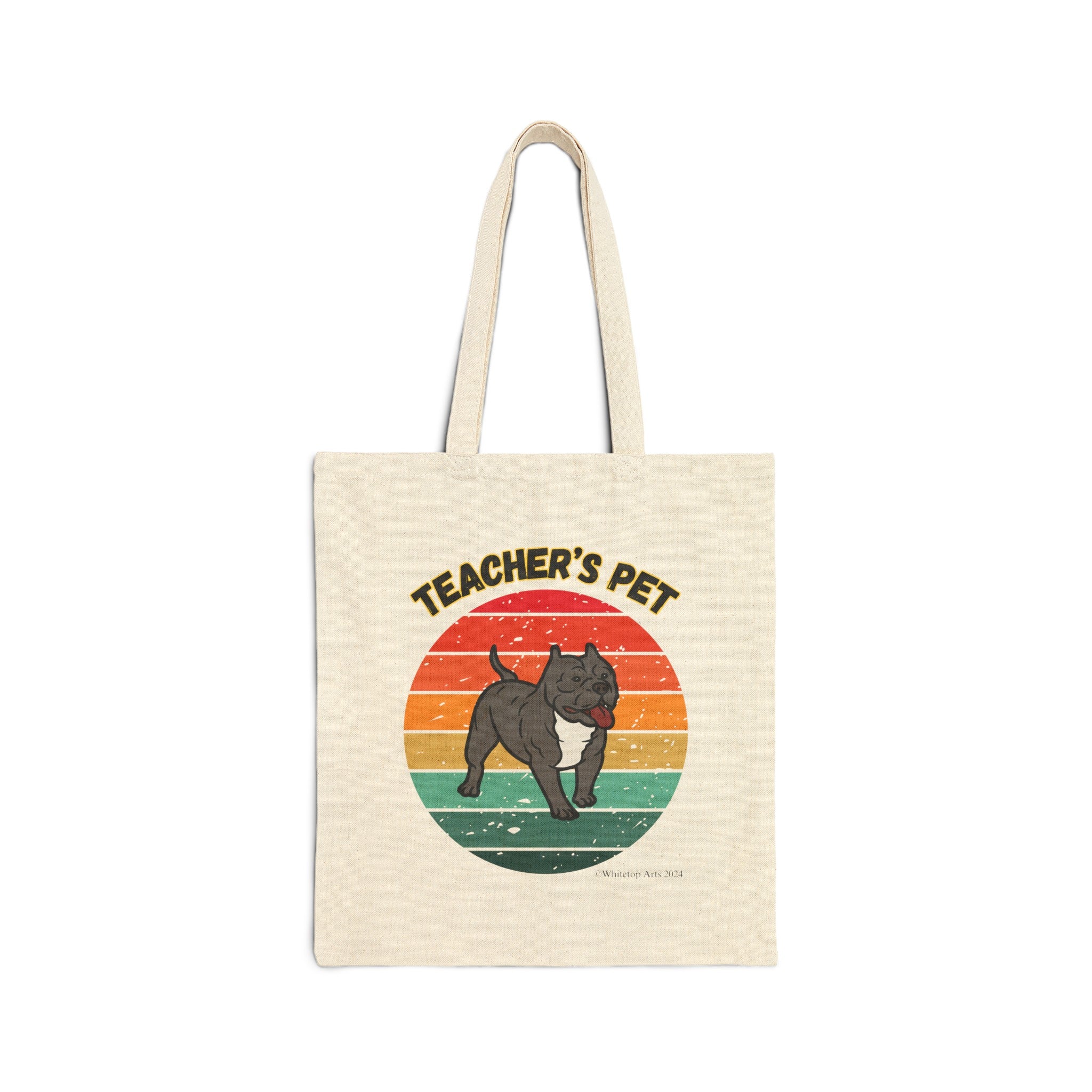 Teacher's Pet Pitbull Cotton Canvas Tote Bag 15" x 16" Reusable Original Design Whitetop Arts