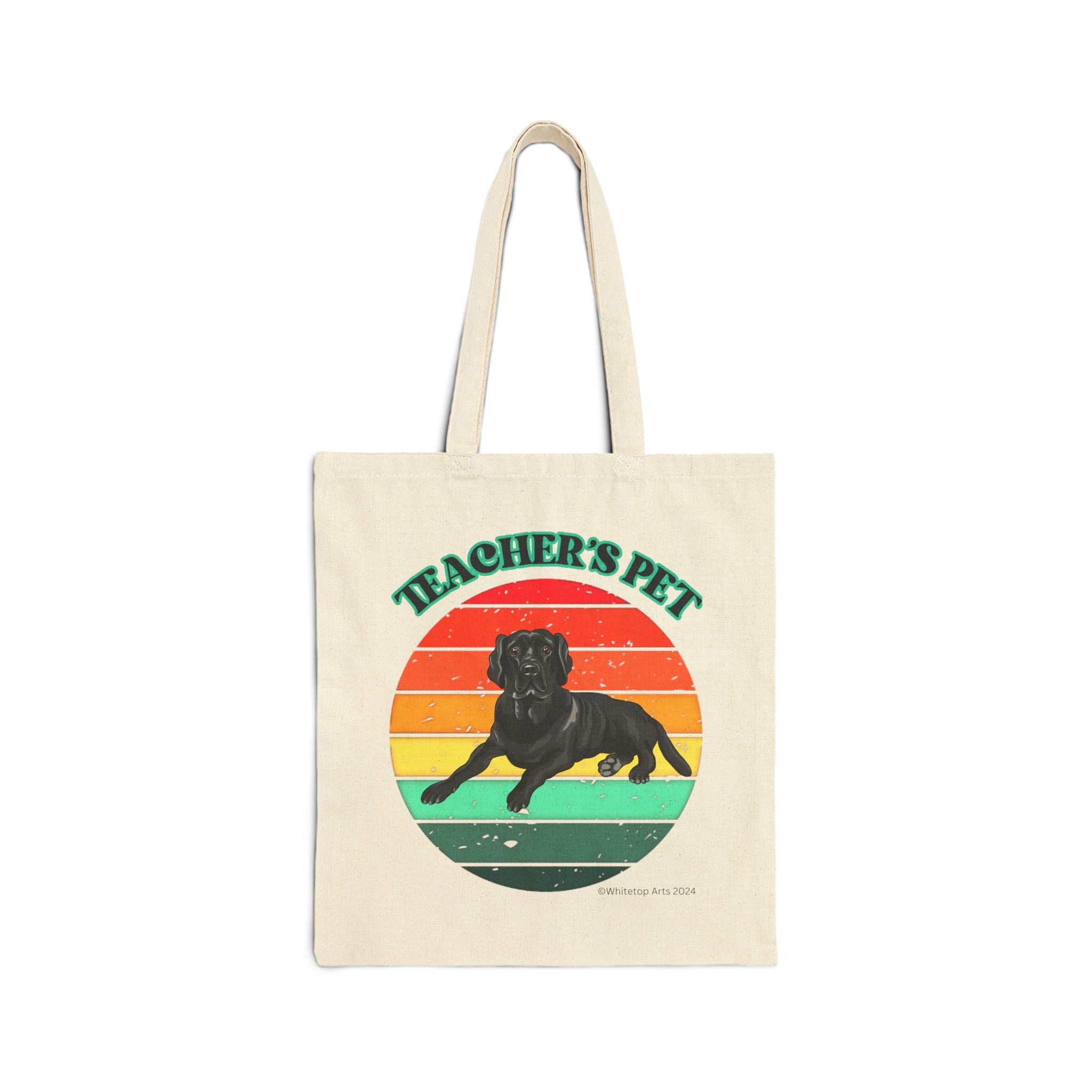 Teacher's Pet Black Labrador Retriever Cotton Canvas Tote Bag Reusable Original Design by Whitetop Arts