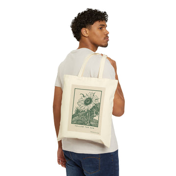 Follow the Sun Floral Sketch Reusable Cotton Canvas Tote Bag Whitetop Arts Black or Natural