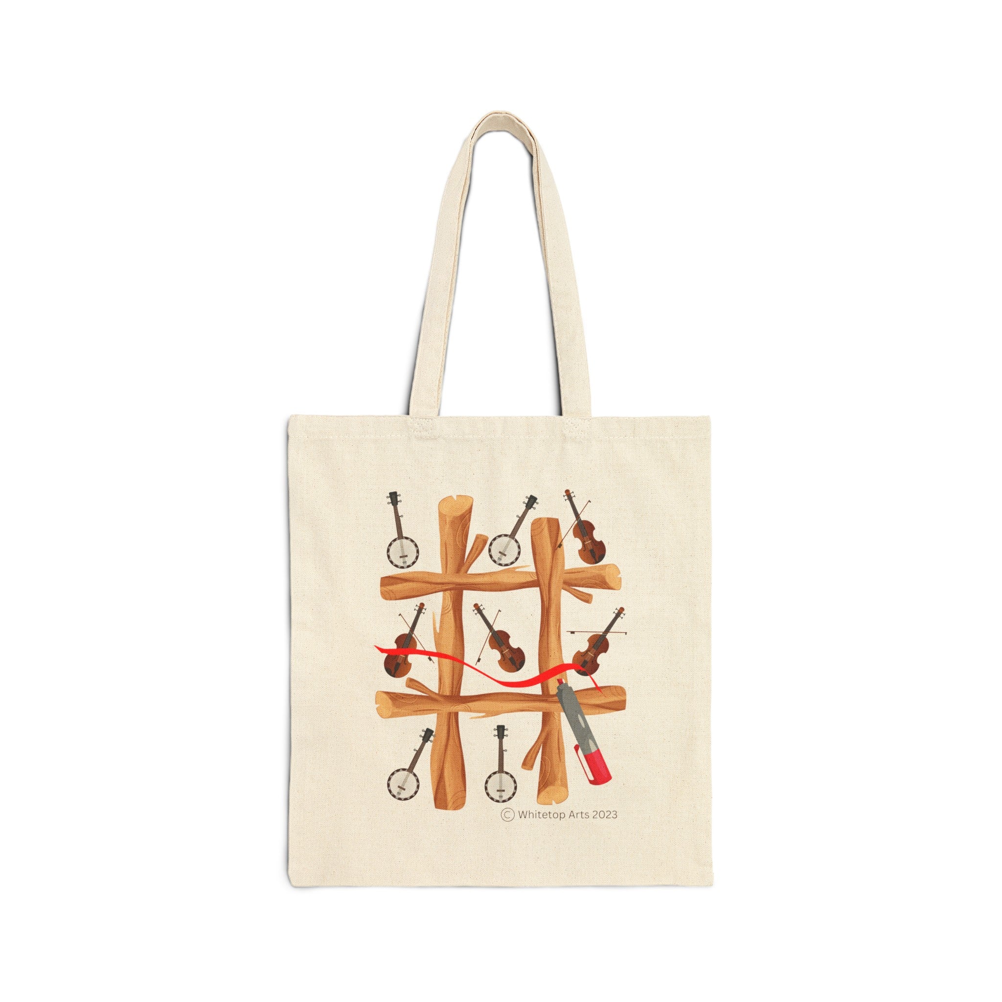 Fiddle and Banjo Tic-Tac-Toe Cotton Canvas Tote Bag Whitetop Arts