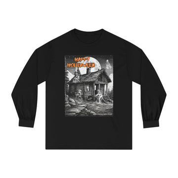 Happy Hollerween Unisex Long Sleeve Cotton T-Shirt Halloween/Fall Mountains Design American Apparel® 1304 Tee Whitetop Arts