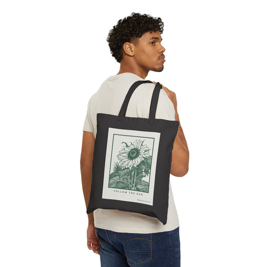 Follow the Sun Floral Sketch Reusable Cotton Canvas Tote Bag Whitetop Arts Black or Natural