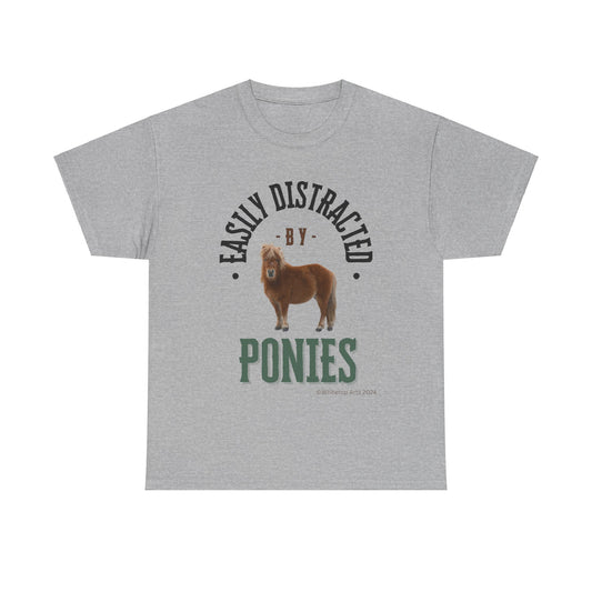 Easily Distracted By Ponies Comfy Short Sleeve Cotton Tee Whitetop Arts