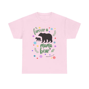 Forever A Mama Bear Mother's Bear and Cub Floral Graphic Short Sleeve Cotton Tee Shirt