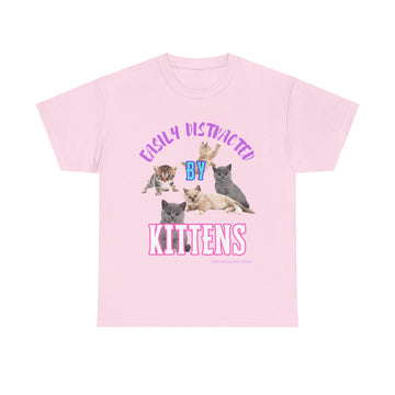 Easily Distracted By Kittens Comfy Cotton Short Sleeve Tee Shirt Whitetop Arts