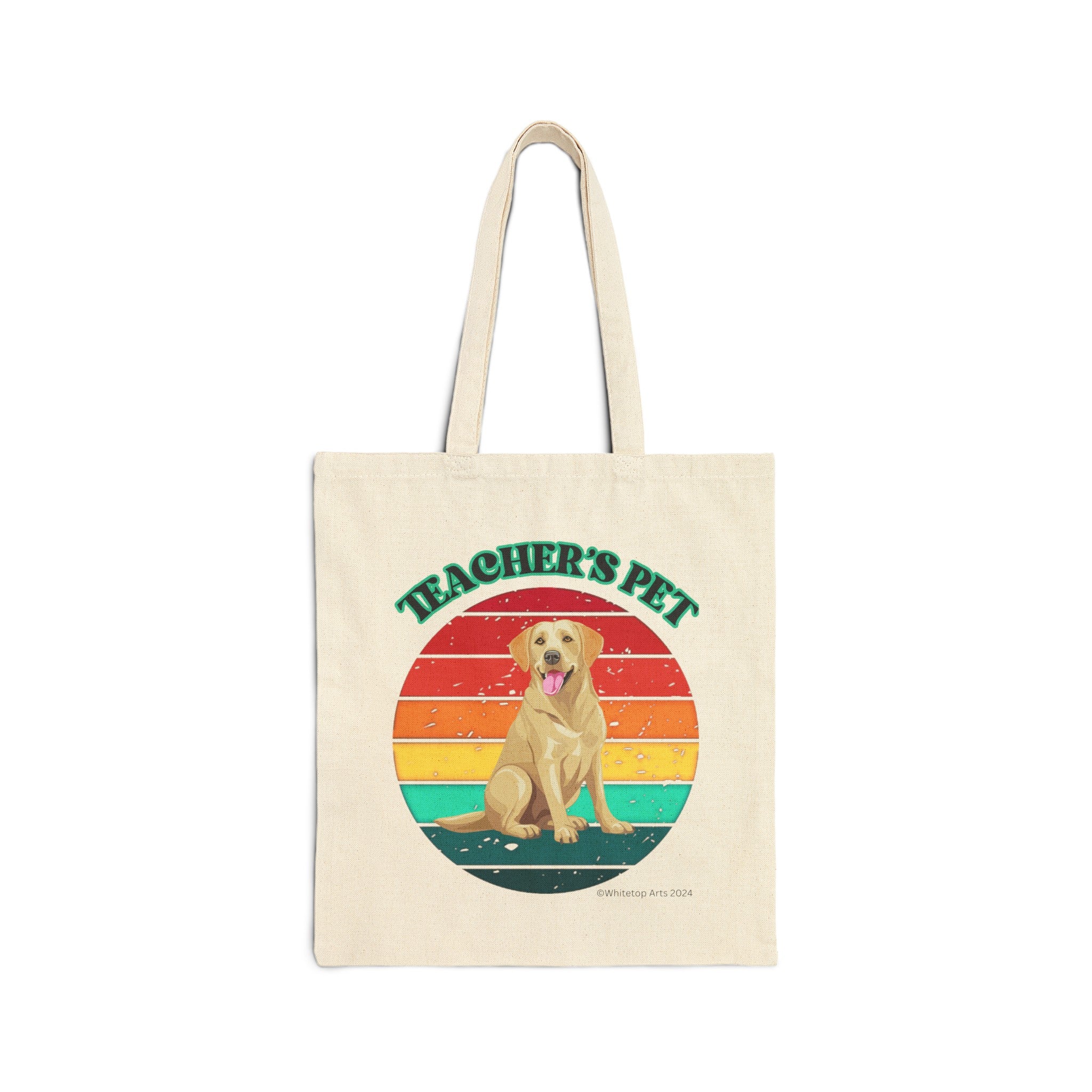 Teacher's Pet Yellow Labrador Retriever Cotton Canvas Tote Bag 15" x 16" Reusable Original Design by Whitetop Arts