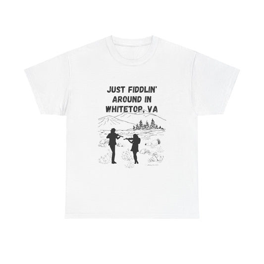 Just Fiddling' Around in Whitetop VA Unisex Short Sleeve Cotton Tee Shirt Whitetop Arts