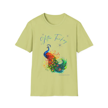 Glitter Turkey Peacock Unisex Softstyle Short Sleeve Tee Shirt Whitetop Arts