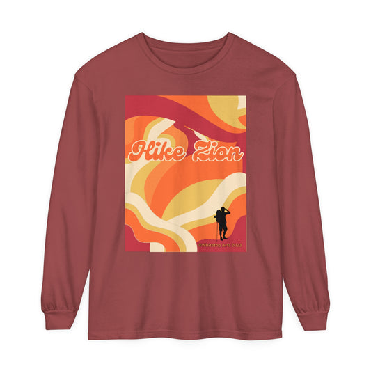 Hike Zion Red Rock Canyon Male Hiker Long Sleeve Tee Shirt Whitetop Arts