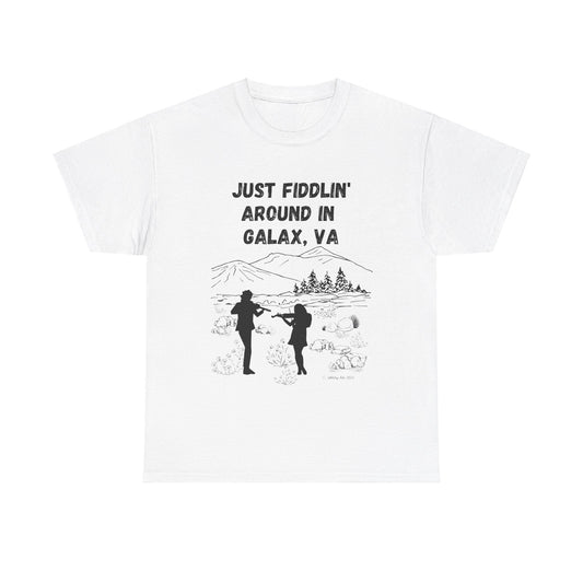 Just Fiddlin' Around In Galax, VA Unisex Short Sleeve Cotton Tee Shirt Whitetop Arts