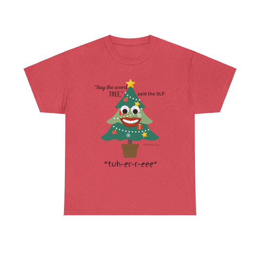 Speech Pathologist Christmas Tree Unisex Tee, Funny Therapy Shirt, Speech Therapy, Holiday Apparel, Christmas Tree with Face