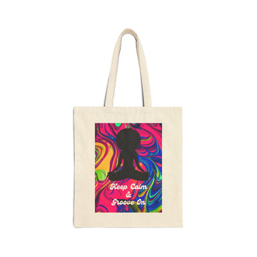 Keep Calm and Groove On Psychedelic Design Reusable Canvas Tote Bag Whitetop Arts