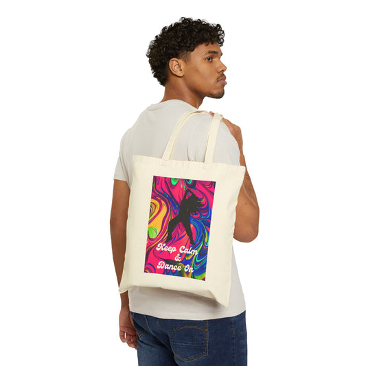 Keep Calm and Dance On Psychedelic Design Canvas Tote Bag Female Dancer Whitetop Arts