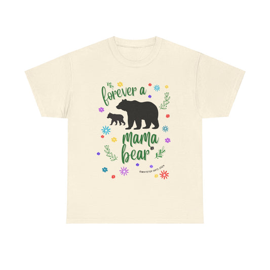 Forever A Mama Bear Mother's Bear and Cub Floral Graphic Short Sleeve Cotton Tee Shirt