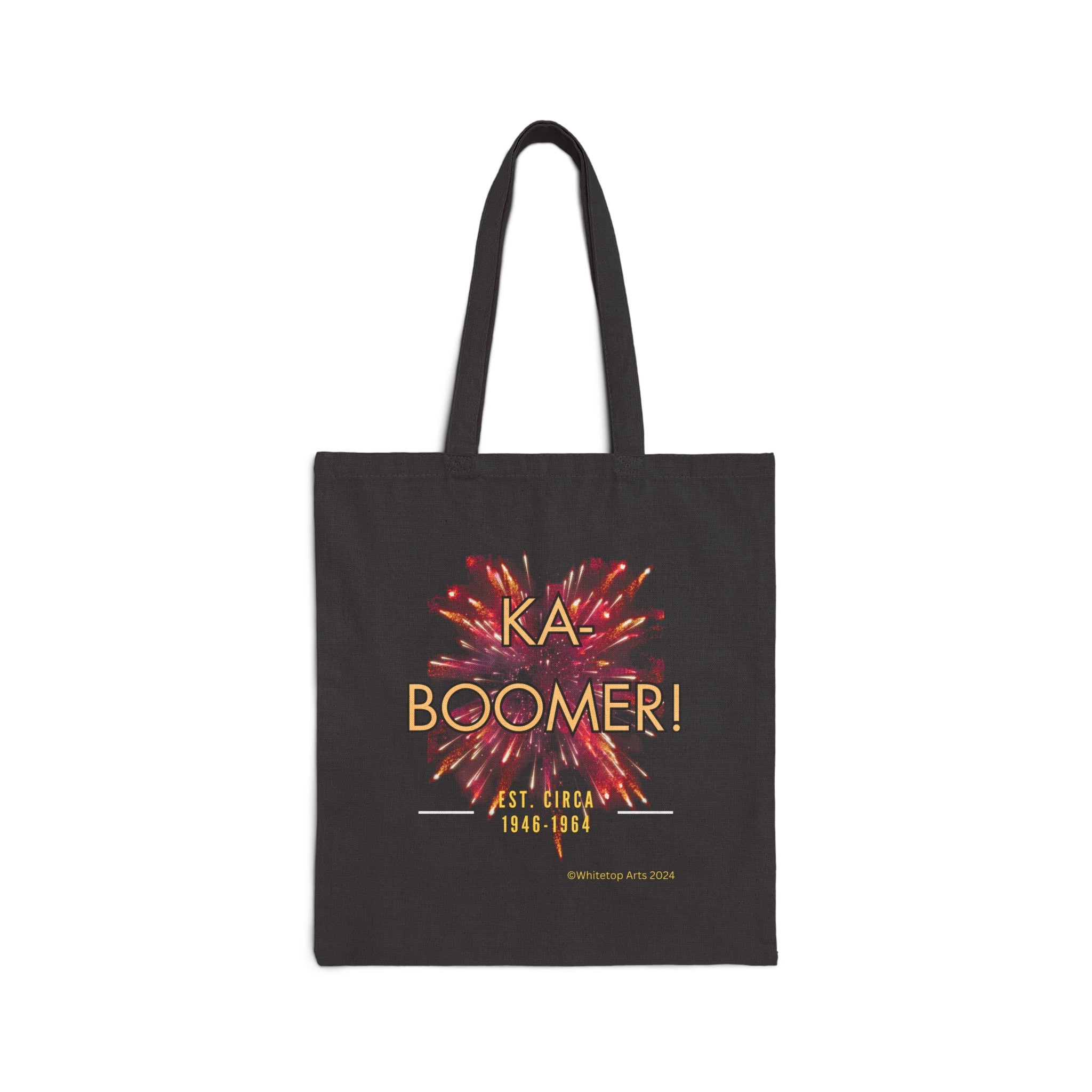 Ka-Boomer! Cotton Canvas Tote Bag in Black Boomer Baby Original Design By Whitetop Arts