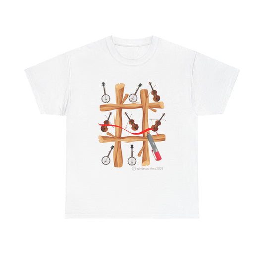 Fiddle and Banjo Tic-Tac-Toe Unisex Short Sleeve Cotton Tee Shirt Whitetop Arts