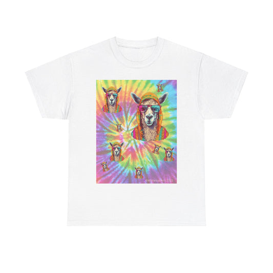 Psychedelic Llamas Unisex Short Sleeve Cotton Tee Shirt By Whitetop Arts