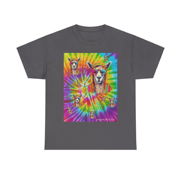 Psychedelic Llamas Unisex Short Sleeve Cotton Tee Shirt By Whitetop Arts