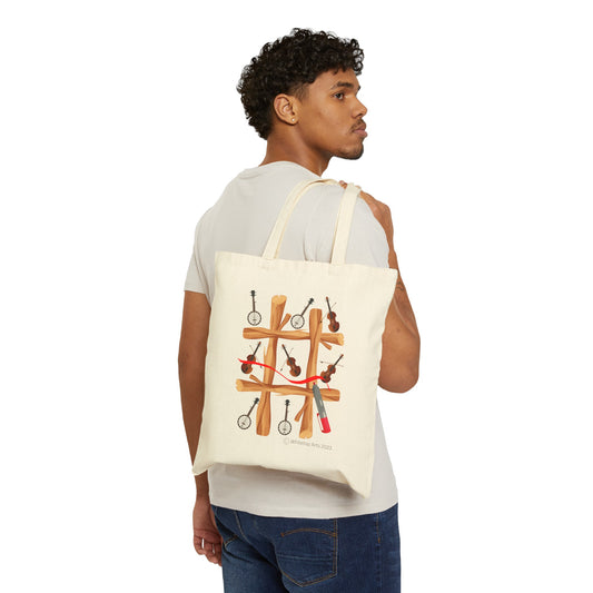 Fiddle and Banjo Tic-Tac-Toe Cotton Canvas Tote Bag Whitetop Arts
