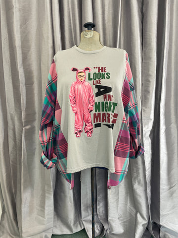 Ralphie He Looks Like a Pink Nightmare Upcycled Tee + Light Cotton Sleeves