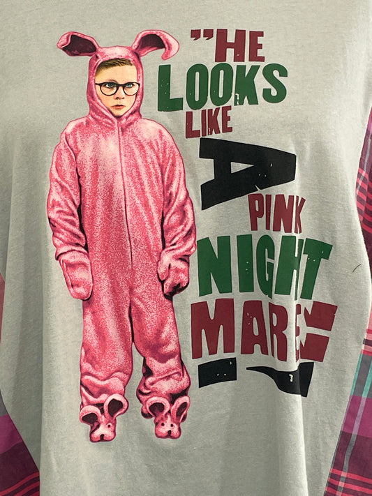 Ralphie He Looks Like a Pink Nightmare Upcycled Tee + Light Cotton Sleeves