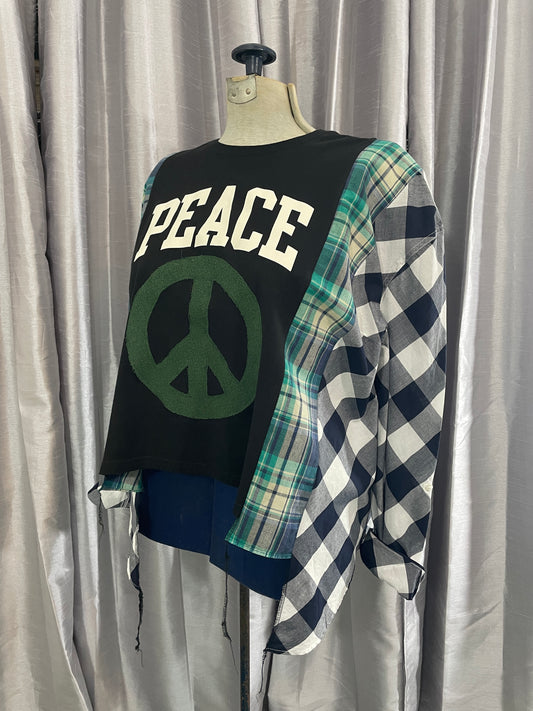 PEACE Black Tee + Light Cotton Long Sleeve Shirt