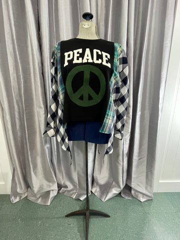 PEACE Black Tee + Light Cotton Long Sleeve Shirt