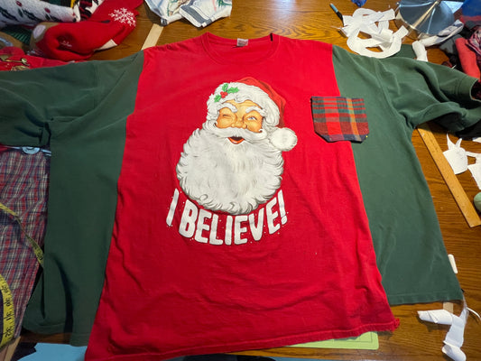 Santa I Believe Red/Green Tee/Knit Short Sleeve Shirt 4/5X
