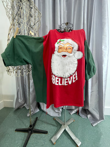 Santa I Believe Red/Green Tee/Knit Short Sleeve Shirt 4/5X