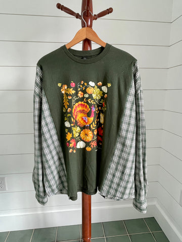 Fall Bounty Autumn Colors Cotton Shirt + Tee Upcycled Garment Long Sleeves