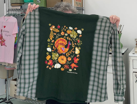 Fall Bounty Autumn Colors Cotton Shirt + Tee Upcycled Garment Long Sleeves