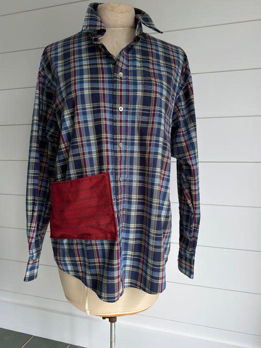 New River Outfitters Long Sleeve Shirt Back Applique OOAK Repurposed Textiles